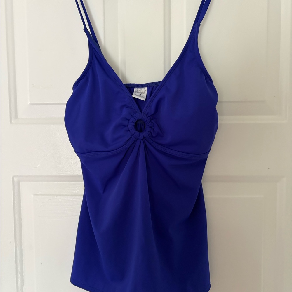 VENUS Royal Blue Spaghetti-Strap Tankini Top with Ring Detail